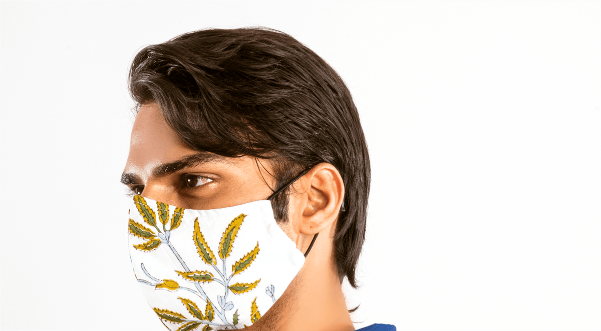 Block Printed Cannabis Design Face Mask | Botanical Cotton