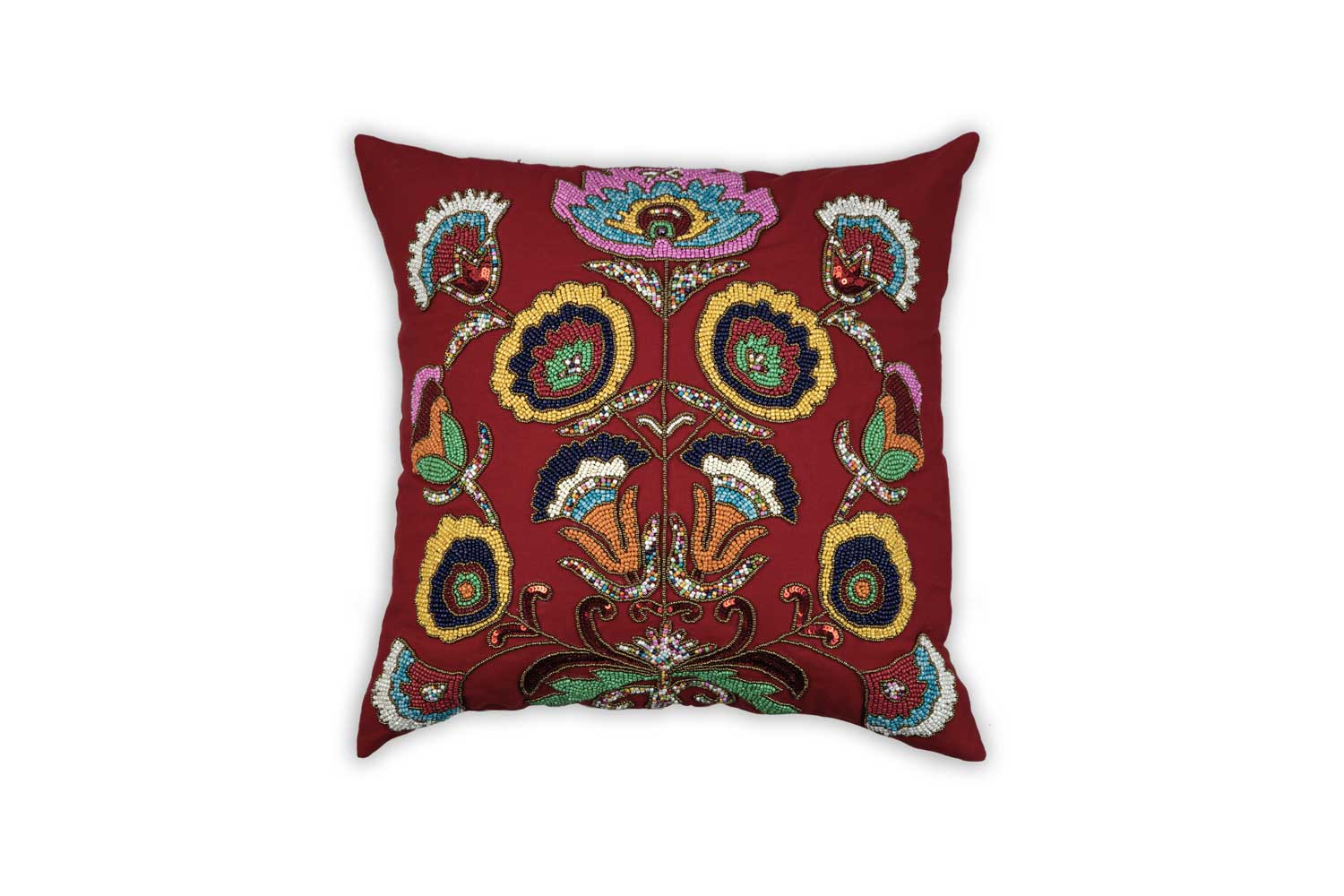 Garden in Paradise I Hand Beaded Floral Pillow