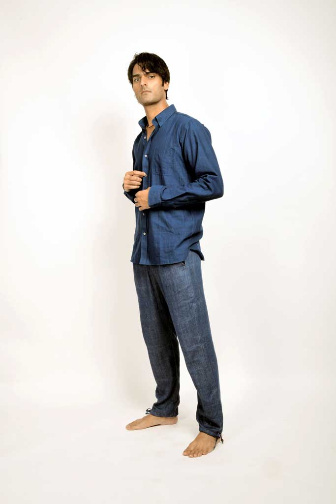 Handwoven Indigo Fabric Men&#39;s Workwear Shirt | Heritage