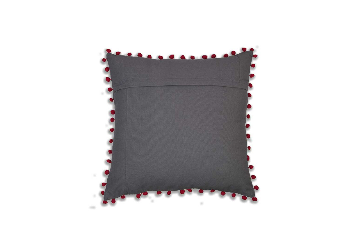 Moroccan PomPom Lumbar Pillow - White with Black Pom Poms
